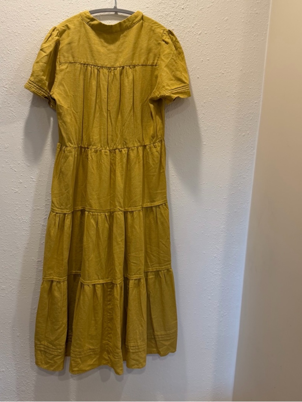 For Cynthia Mustard Yellow Tiered V-Neck Short Sleeve Maxi Dress - Picture 2 of 6